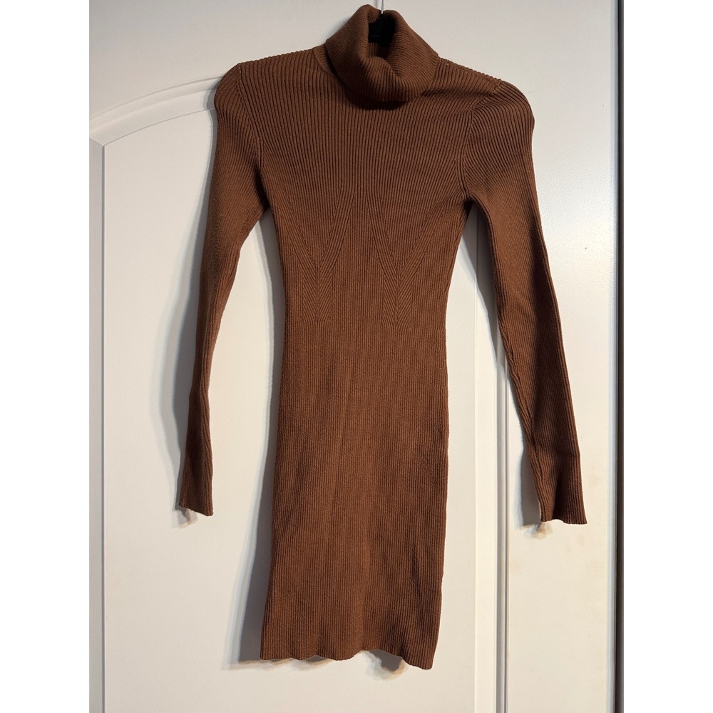 Princess Polly Sweater Dress M/L Brown Ribbed Turtleneck Mini Bodycon Autumnal